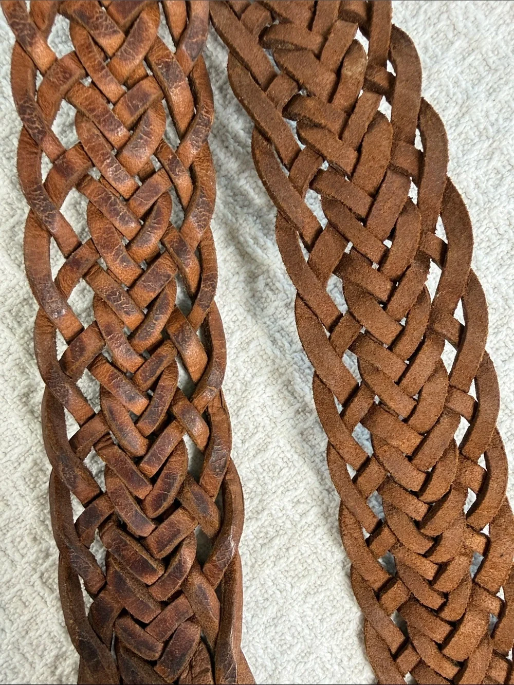 Braided leather belt with silver hammered buckle boho, western made in Morocco
